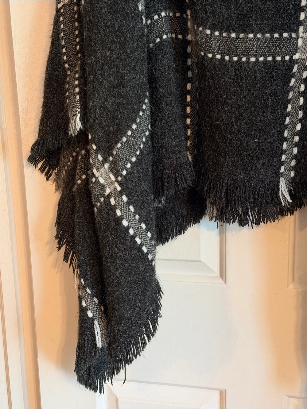 Women’s Charcoal Plaid Turtleneck Poncho Sweater - Picture 4 of 6